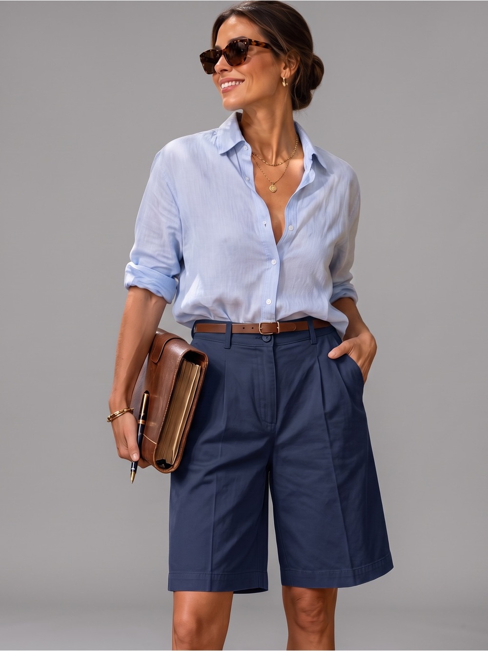 L.L. BEAN Pleated High Rise Chino Shorts